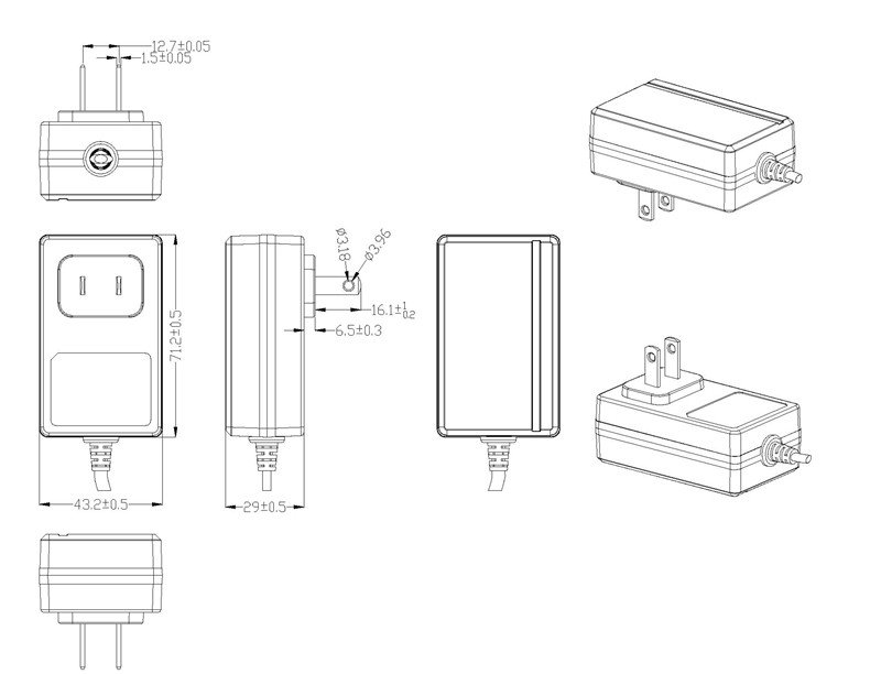 30W series USA power adapter_drawing