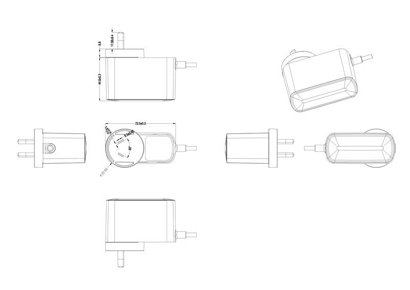 24W vertical shape power adapter AU version_drawing