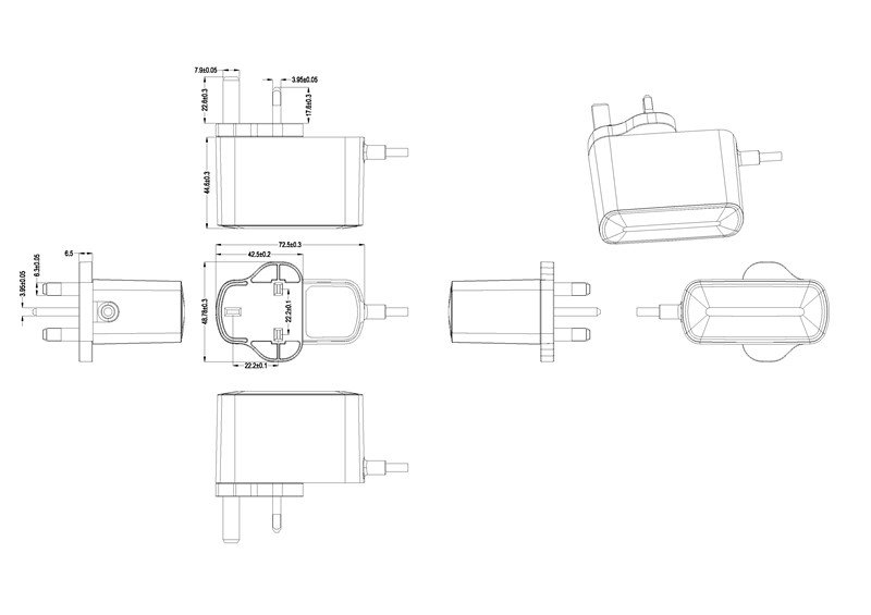 24W vertical shape power adapter UK version_drawing