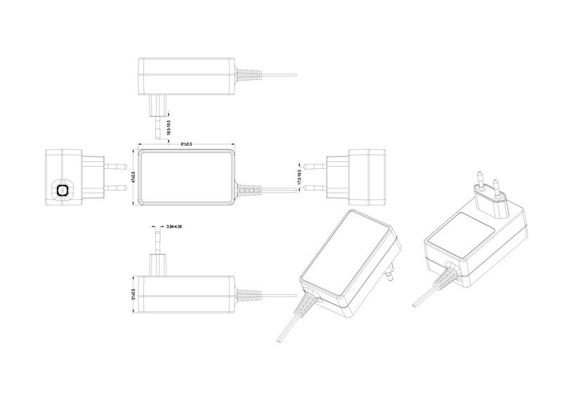 36W 48W Power adapter EU version_drawing