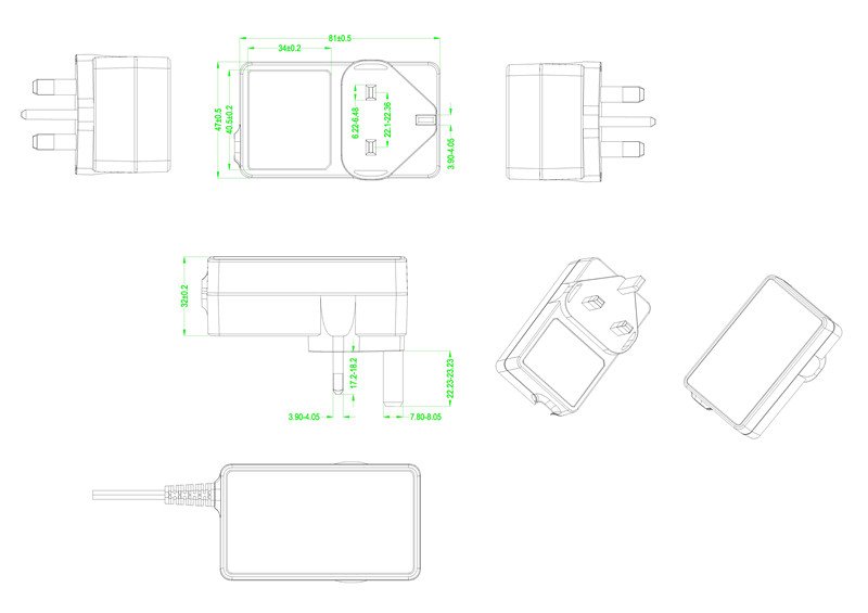 36W 48W Power adapter UK version_drawing